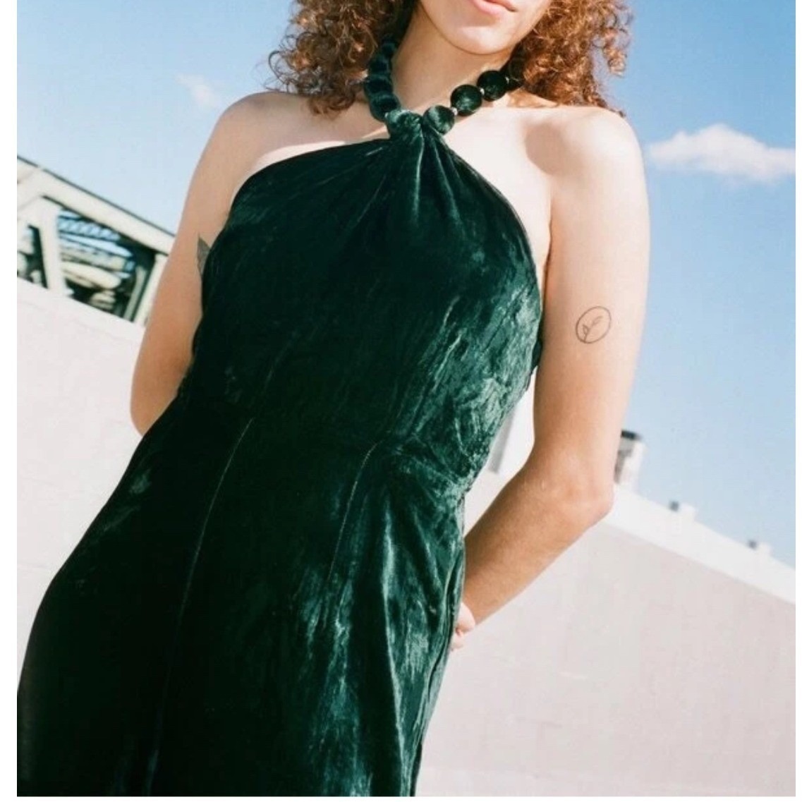 Samantha Pleet Silk Velvet Halter Pendent Jumpsuit Emerald Green Womens 4 — image 2 of 8